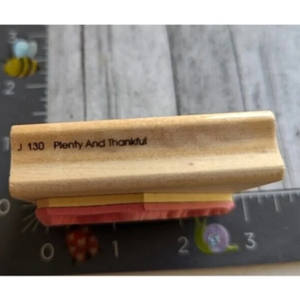 Dots Plenty and Thankful J130 Pumpkin Cornucopia Rubber Stamp Wood #C94